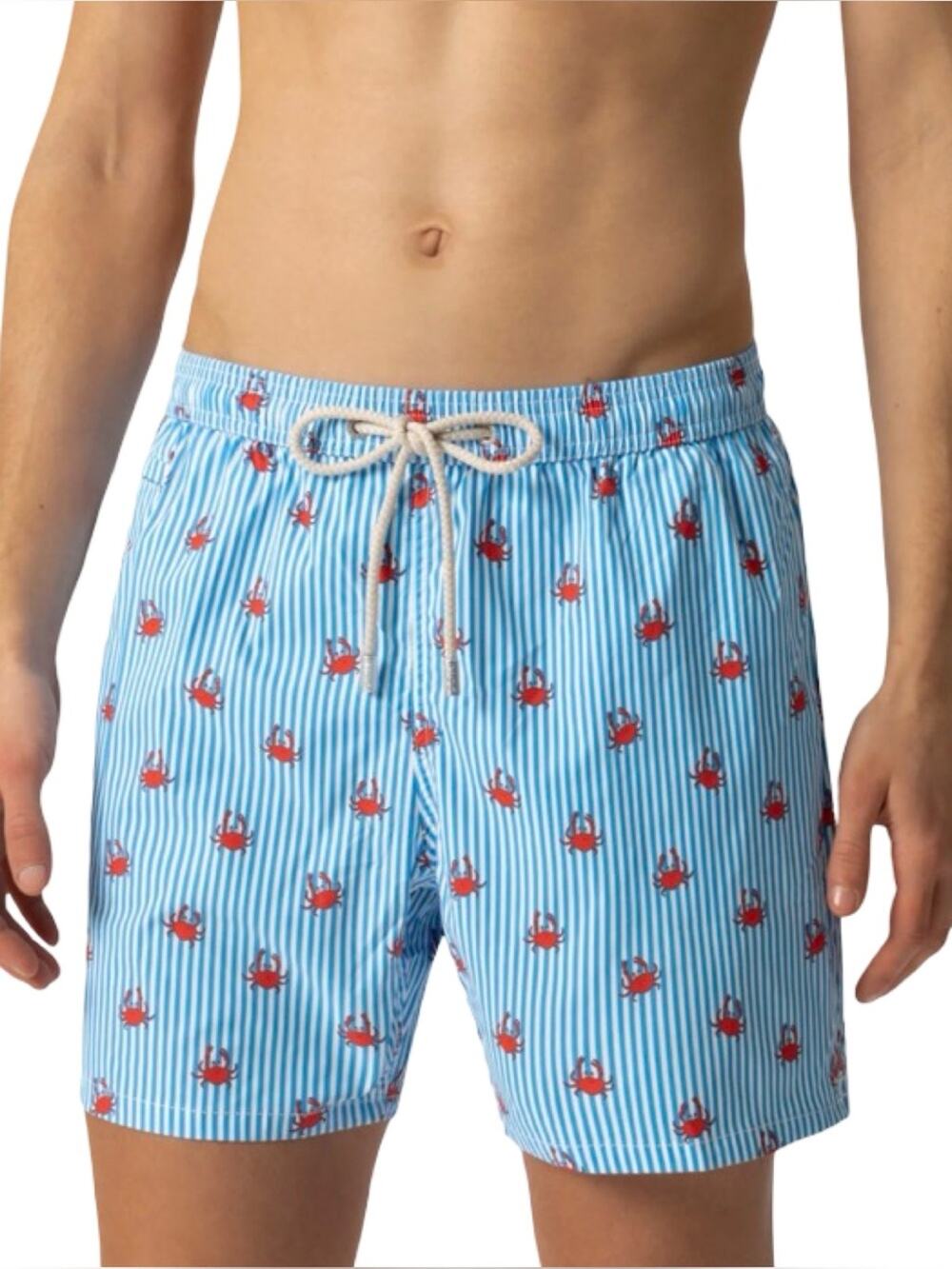 MC2 Saint Barth Men’s Size M Blue White Striped Red Crab Print Swim Trunks